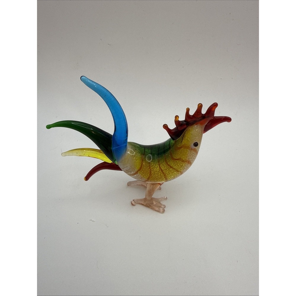 VTG Small Murano Style Art Hand Blown Art Glass Rooster Figurine Lampwork 3 inch